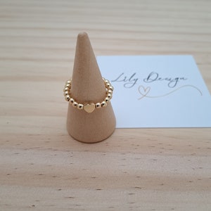 Mini heart bead ring, gold plated beaded ring, stretch ring, stacking ring image 5