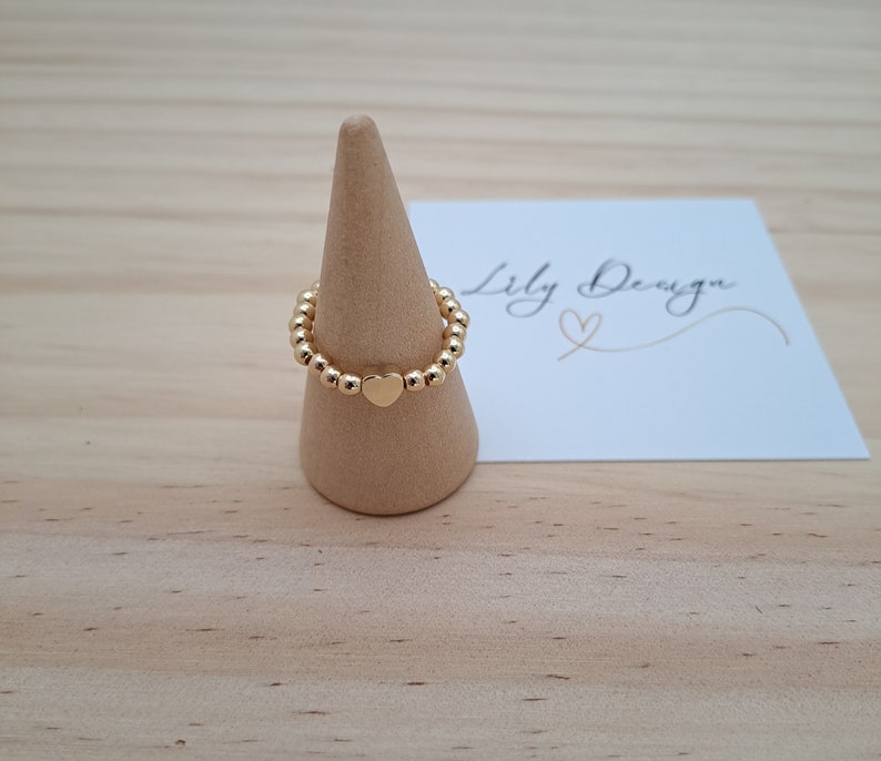 Mini heart bead ring, gold plated beaded ring, stretch ring, stacking ring image 5