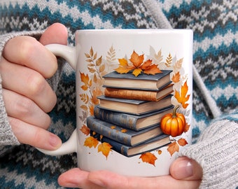 Autumn Books Mug, coffee or tea cup, nature, gift idea