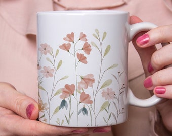 Rustic flowers mug, coffee or tea cup, nature, gift idea