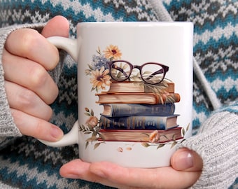 Mug Pile de Livres, tasse à café ou thé, livre, idée cadeau