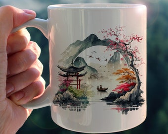 Japanese Stroll Mug, cup, nature, flowers, travel, Japan, gift idea
