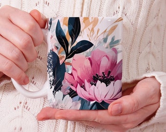 Mug Pivoines, tasse à café ou thé, nature, fleurs, idée cadeau