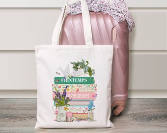 Tote Bag Pile de Printemps AdeleCha, gift idea, Tote Bag for novels. Size S
