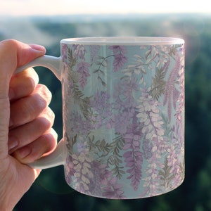 Mug Wisteria Blue, tasse à café ou thé, nature, fleurs, idée cadeau