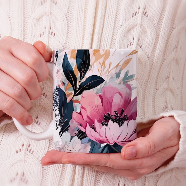 Mug Pivoines, tasse à café ou thé, nature, fleurs, idée cadeau