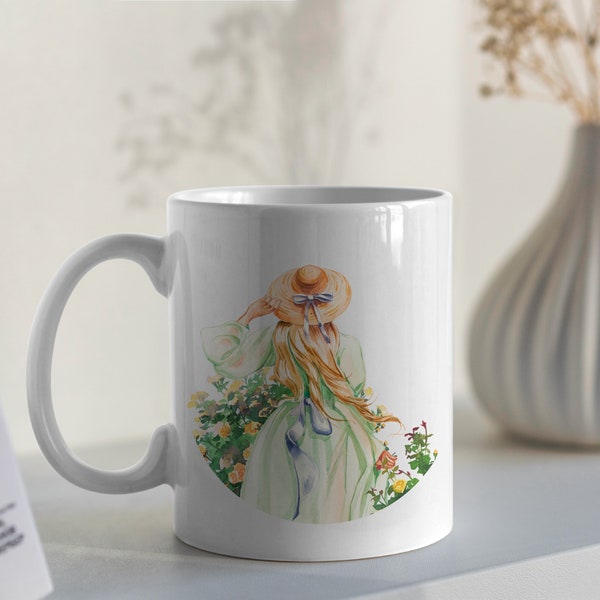 Mug Fille du Printemps, tasse à café ou thé, nature, fleurs, idée cadeau
