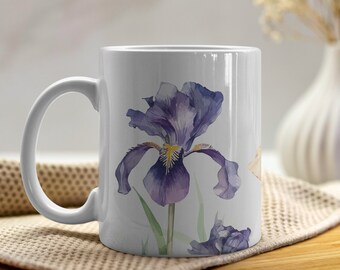 Mug Iris, tasse à café ou thé, nature, fleurs, idée cadeau