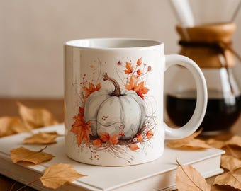 White Pumpkin Mug, Coffee or Tea Cup, Nature, Gift Idea