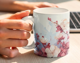 Sakura mug, coffee or tea cup, nature, flowers, gift idea