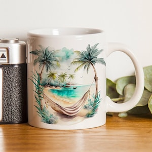 Mug Hamac de plage, tasse à café ou thé, nature, fleurs, idée cadeau