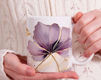 Mug Fleurs Violettes, tasse à café ou thé, nature, idée cadeau
