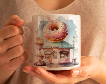 Mug Donuts Store, tasse à café ou thé, nature, fleurs, idée cadeau