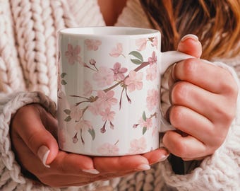 Sakura mug, coffee or tea cup, nature, flowers, gift idea