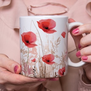 Mug Coquelicot, tasse à café ou thé, nature, fleurs, idée cadeau