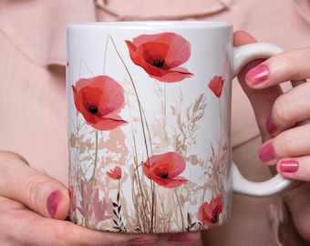 Poppy mug, coffee or tea cup, nature, flowers, gift idea
