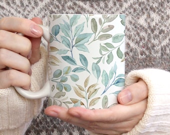 Mug Vert Givré, tasse d'hiver, nature, fleurs, idée cadeau