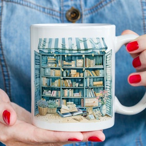 Mug Bibliothèque de plage, tasse à café ou thé, nature, fleurs, idée cadeau