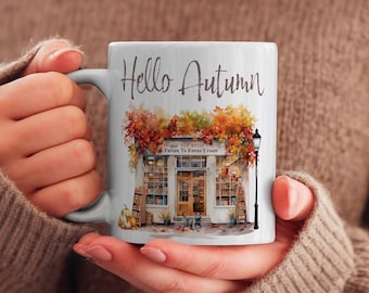 Hello Autumn mug, coffee or tea cup, nature, gift idea