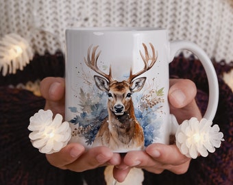 Mug Cerf d'Hiver, tasse à café ou thé, idée cadeau