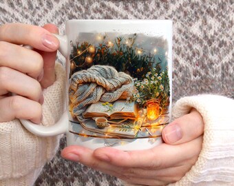 Autumn Reading Mug, coffee or tea cup, nature, gift idea