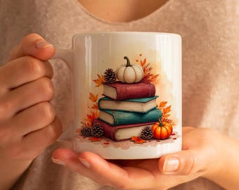 Autumn Books Mug, coffee or tea cup, nature, gift idea