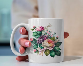 MugBouquet de Roses, tasse à café ou thé, nature, fleurs, idée cadeau