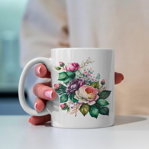 MugBouquet de Roses, tasse à café ou thé, nature, fleurs, idée cadeau