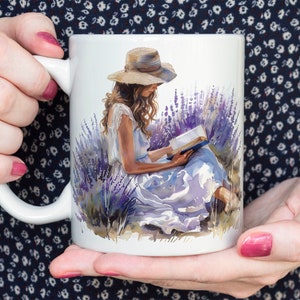 Mug Lectrice d'été, tasse à café ou thé, nature, fleurs, idée cadeau