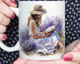 Summer Reader Mug, Coffee or Tea Cup, Nature, Flowers, Gift Idea