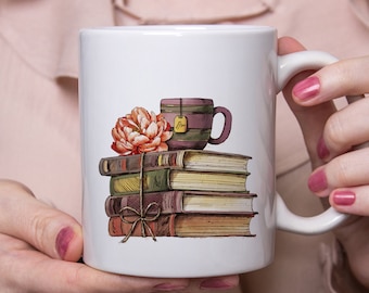 Mug Pile à Lire, coffee or tea cup, book, gift idea