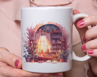 Mug Home Library, tasse à café ou thé, livre, idée cadeau