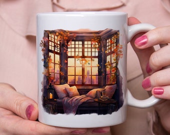 Mug Cosy Windows, tasse à café ou thé, nature, idée cadeau automne
