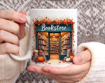 Autumn Bookstore Mug, Coffee or Tea Cup, Nature, Gift Idea