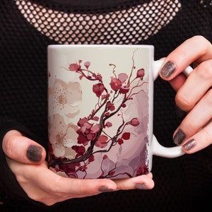 Sakura mug, coffee or tea cup, nature, flowers, gift idea image 3