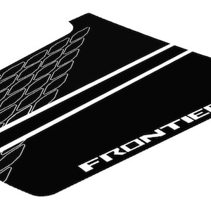 May include: Black car hood decal with a white diamond pattern and the word "FRONTIER" in white lettering.