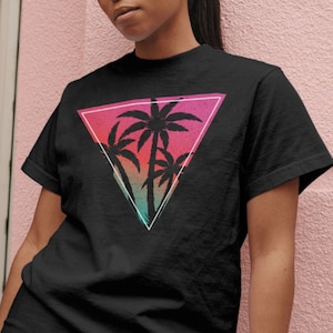 Retro Neon Palm Tree Shirt, 800s Vintage T Shirt, Retro Style Shirt, 80s Lover Shirt, 80s Party Shirt, Neon Graphic Tee, Neon Summer Vibes