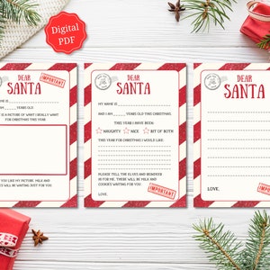 Carta a Santa Imprimible BUNDLE, Querido Santa Imprimible, Lista de Deseos de Navidad, Actividad de Santa para Niños, Paquete de Cartas de Santa para Niños, A4