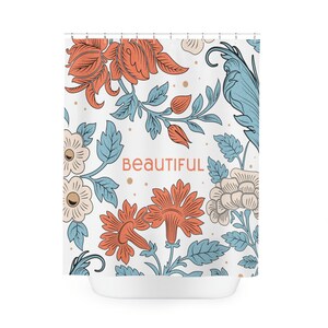 Boho Floral Shower Curtain, Waterproof Minimal Flower Aesthetic Bathroom Decor, Botanical Wild Flower Polyester Shower Curtain, Fun Curtain