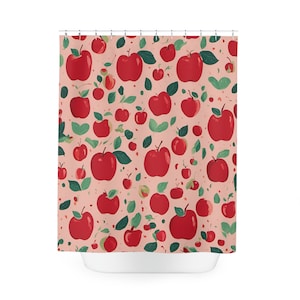 Fun Apple Graphic Shower Curtain, Fruit Pattern Shower Curtain for Bathroom Decor, House Warming Gift, Interior Design, Fun Shower Curtain