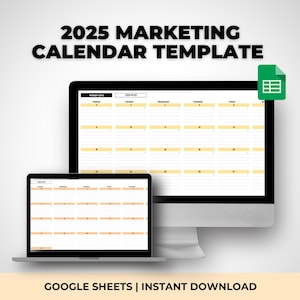2025 Marketing Calendar Template for Small Businesses, Social Media Content Planner for Google Sheets, Marketing Campaign Blocking Chart