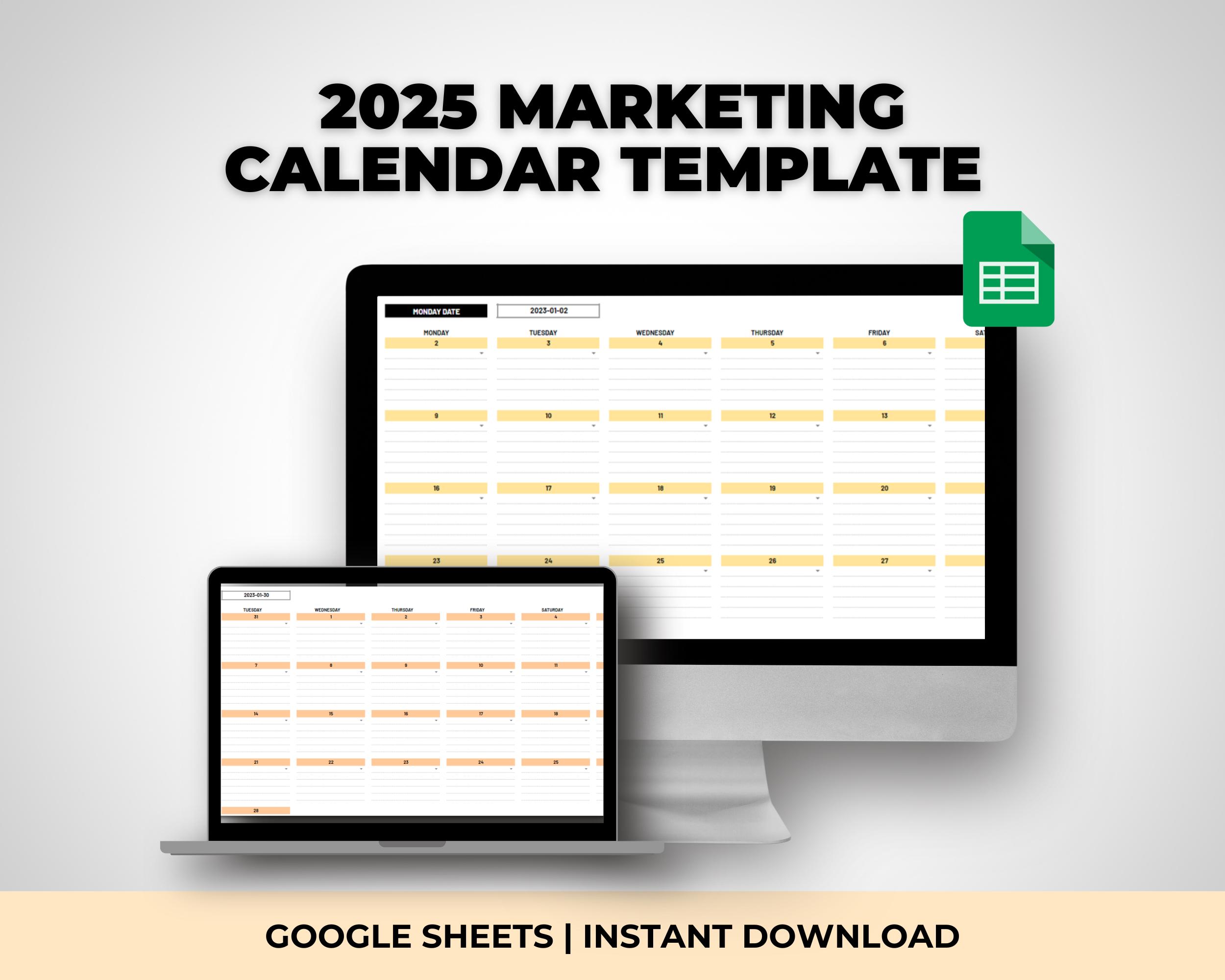 2025 Marketing Calendar Template for Small Businesses, Social Media Content Planner for Google Sheets, Marketing Campaign Blocking Chart