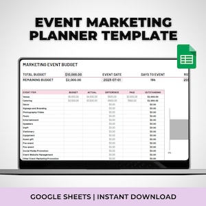 Event Marketing Template for Businesses, Google Sheets Event Planning, Guest List Spreadsheet Tracker, To Do Checklist, Event Schedule