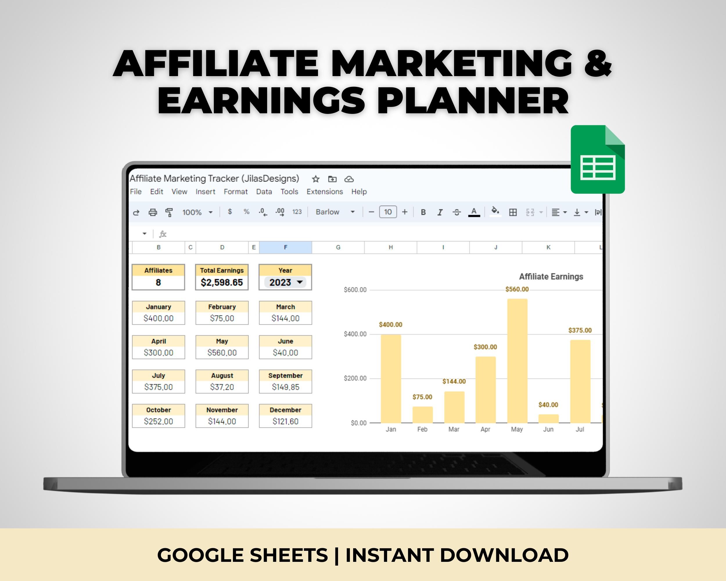 Affiliate Marketing Planner Template for Small Businesses, Digital Marketing Google Sheets Tracker, Online Marketing Content Calendar