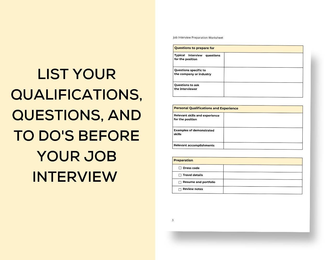 Job Interview Preparation Worksheet, Career Google Docs Template, Job ...
