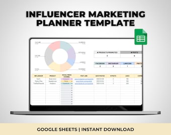 Influencer Marketing Planner Template for Small Businesses, Google Sheets ROI Calculator and Campaign Tracker, Marketing Budget Dashboard