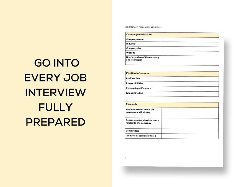 Job Interview Preparation Worksheet Career Google Docs - Etsy