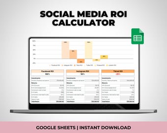 Google Sheets Marketing Dashboard Template | Social Media ROI Calculator Budget Tracker | Digital Marketing Planner Small Business Analytics