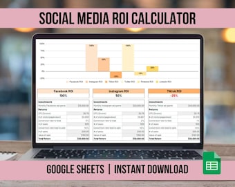 Social Media ROI Calculator and Digital Marketing Planner for Google Sheets, Budget Lead and Campaign Investment Tracker for Small Business