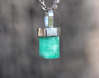 Natural Colombian Emerald Pendant – 6.2ct Sterling Silver Handmade Setting – May Birthstone